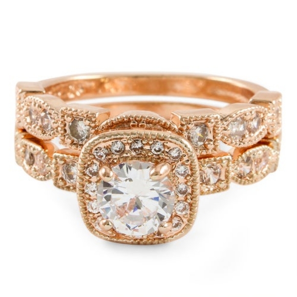 18k GP White Sapphire Set of Two Rings - Picture 3 of 14